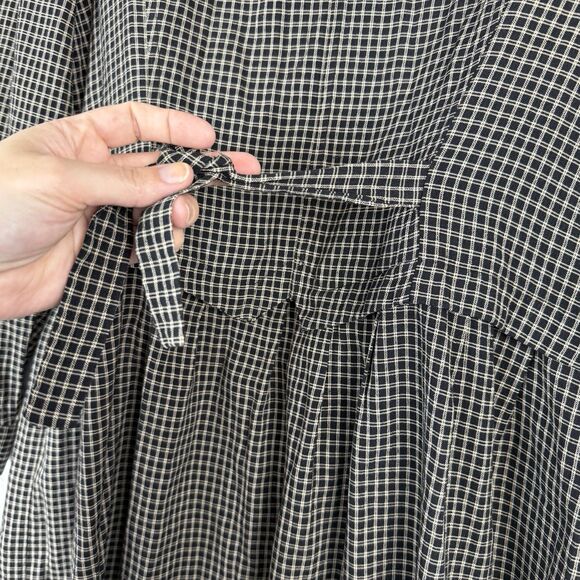 Vtg Shirt Dress Petite Large Black Tan Velvet Vest Grunge Cottage Modest 80s 90s - Picture 8 of 14